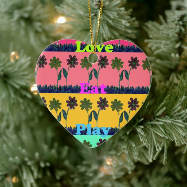 Love Eat Play Art Print Ceramic Ornament (Tree)