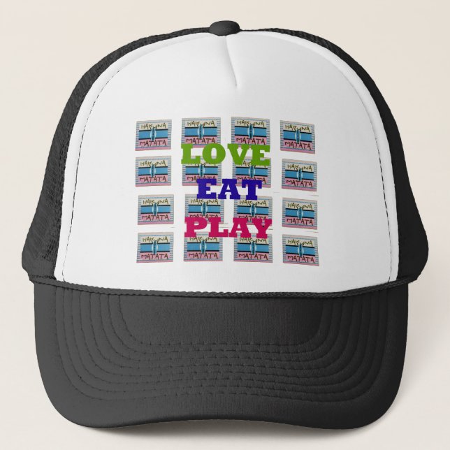 Love Eat Play Hakuna Matata Art Print Trucker Hat (Front)