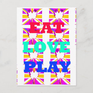 Love  Eat Play Heart colourful hearts pop  design Postcard