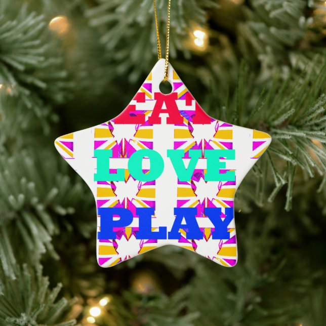 Love  Eat Play Heart Hakuna Matata colours.png Ceramic Ornament (Tree)