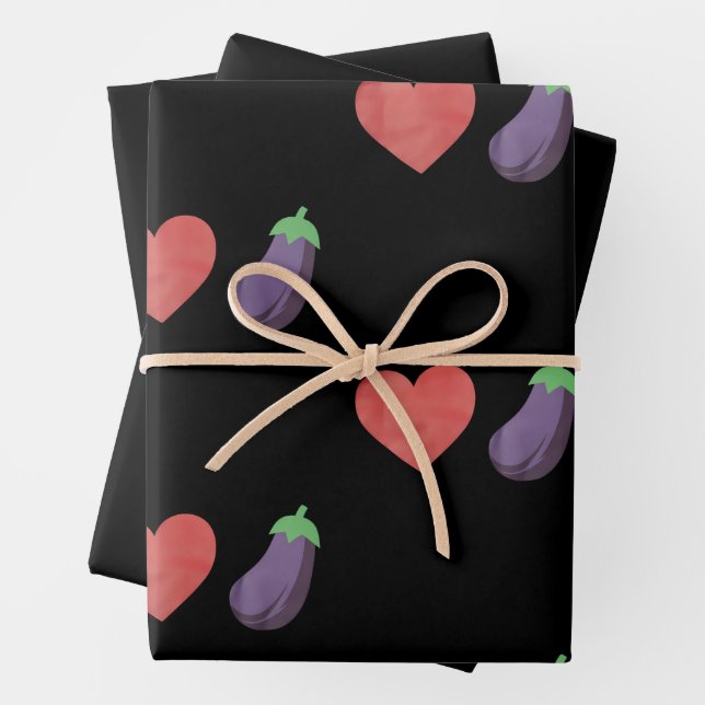 Love Eggplant Funny Gay LGBTQ Pride Wrapping Paper Sheet (In situ)