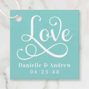 Love Elegant Aqua Calligraphy Monogram Wedding Favour Tags