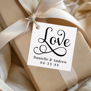 Love Elegant Black Calligraphy Monogram Wedding Favour Tags