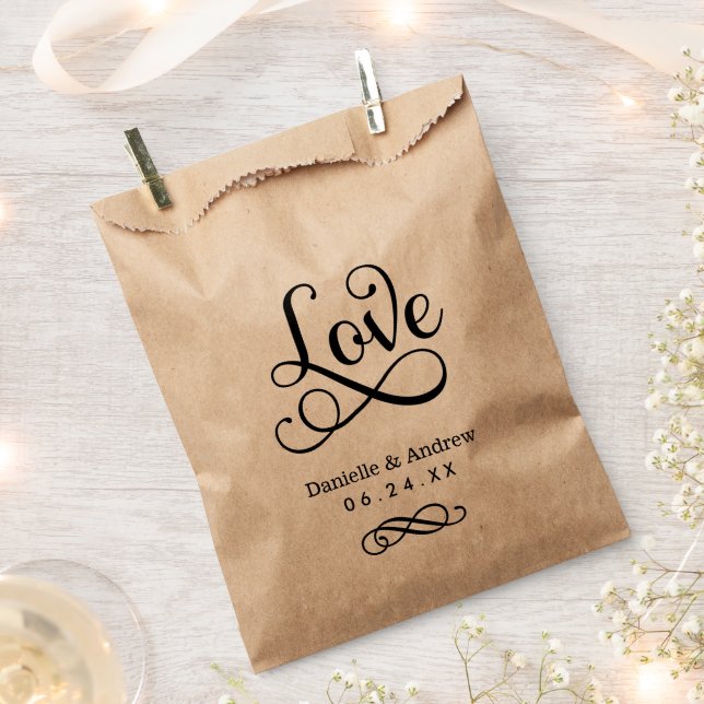 Love Elegant Black Script Wedding Monogram Favour Bag (Clipped)