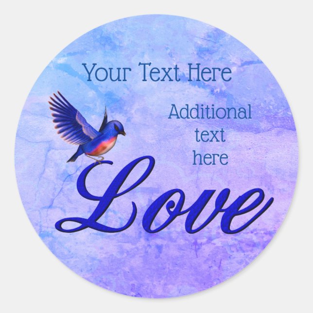 Love Elegant Bluebird Personalized Classic Round Sticker (Front)