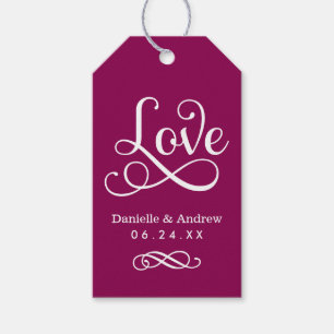 Love Elegant Burgundy Calligraphy Monogram Favour Gift Tags