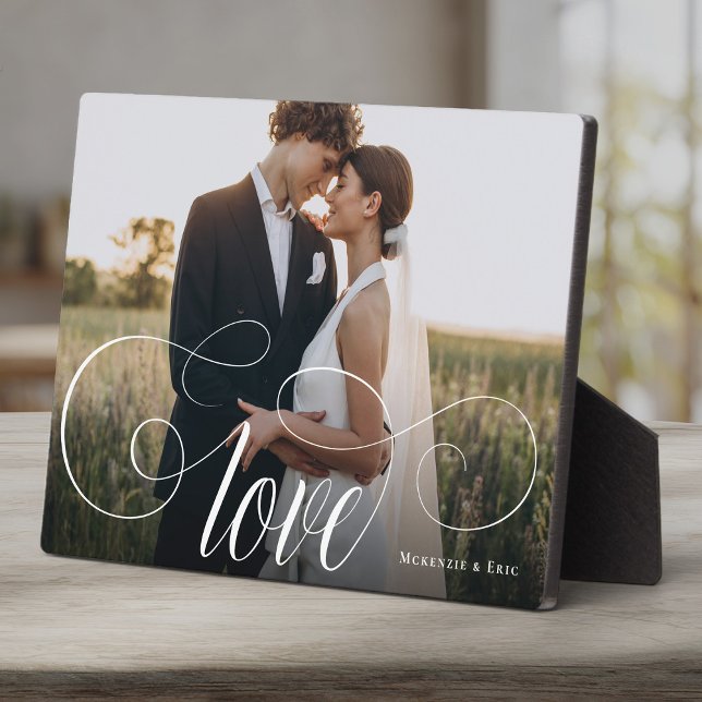 LOVE Elegant Calligraphy Couple Photo Wedding Plaque (Creator Uploaded)