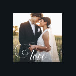 LOVE Elegant Calligraphy Couple Wedding Photo Canvas Print<br><div class="desc">Elegant wedding keepsake for Newlyweds,  Valentine's Day,  engagement,  showcasing your favourite couple photo with modern script calligraphy reading LOVE over your custom text like names and / or date or a personal message over a dark gradient to make the typography stand out.</div>