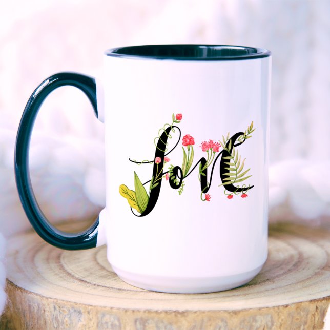 Love | Elegant Floral Ornament Monogram  Mug (Front)
