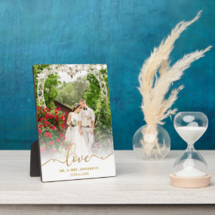 Love Elegant Gold Script Mr. & Mrs. Wedding Photo Plaque