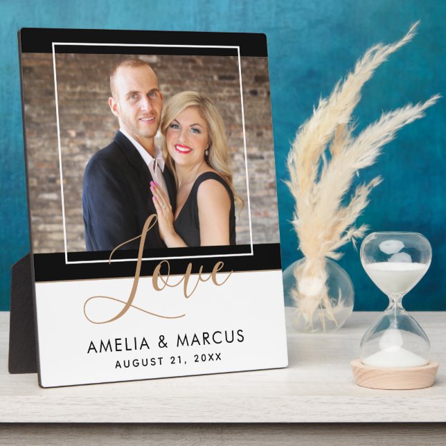 Love Elegant Script Bride Groom Wedding Keepsake Plaque (Side)