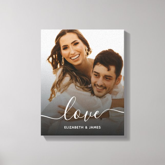 Love Elegant Script Engagement Photo Canvas Print (Front)