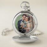 Love Elegant White Script Photo Wedding Silver Pocket Watch<br><div class="desc">Love Elegant White Script Photo Wedding Silver Pocket Watch</div>