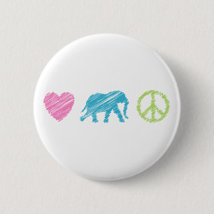 Love, Elephant and Peace 2 Inch Round Button