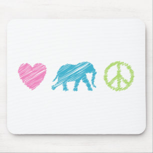 Love, Elephant and Peace Mouse Pad