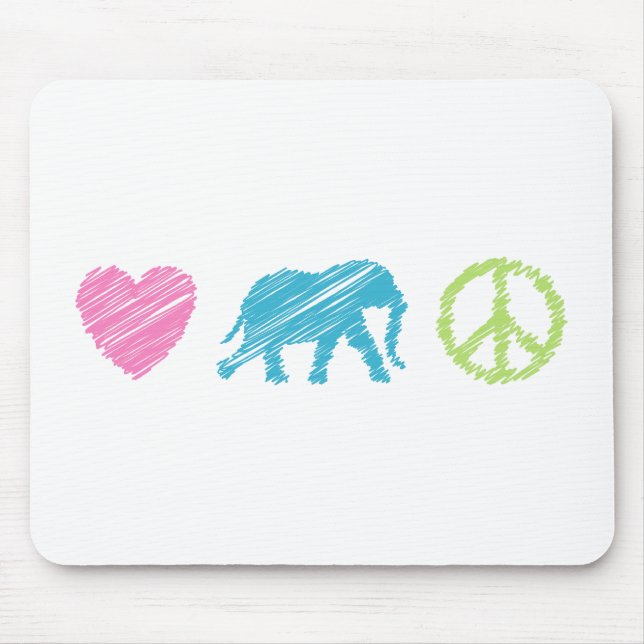 Love, Elephant and Peace Mouse Pad (Front)
