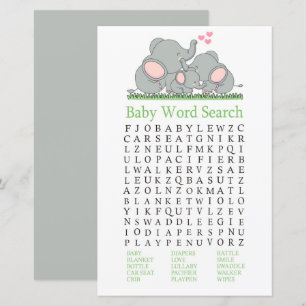 Love Elephants Baby Shower Word Search Game