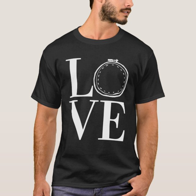 LOVE Embroidery Hoop Cross Stitch Needlepoint Crew T-Shirt (Front)