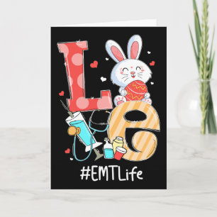 Love Emt Life Nurse Cute Easter Bunny Eggs Stethos Card
