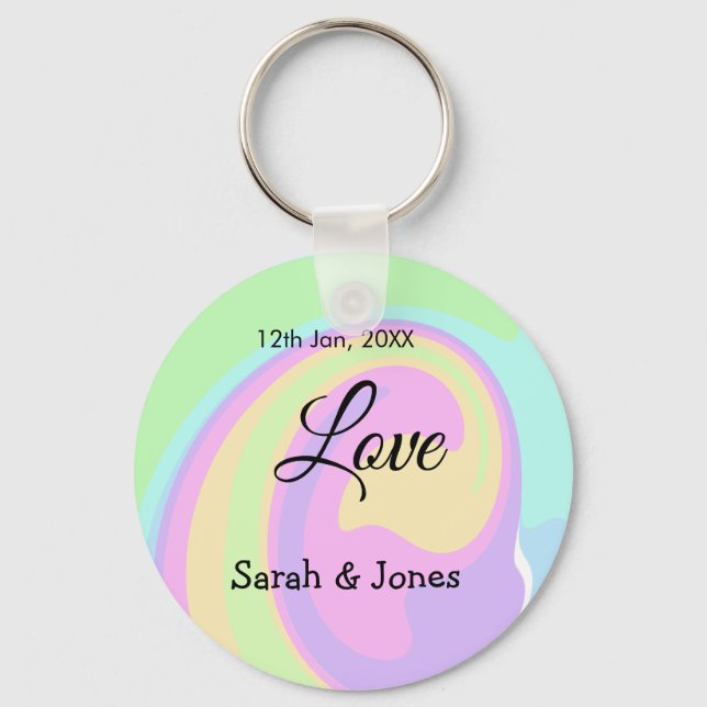 Love engagement wedding couple colorful bohpattern keychain (Front)