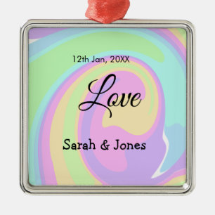 Love engagement wedding couple colorful bohpattern metal ornament