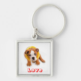 Love English Bulldog Puppy in Sweater Keychain