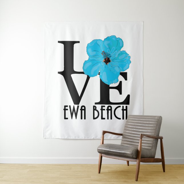 LOVE Ewa Beach Blue Hibiscus Tapestry (In Situ)