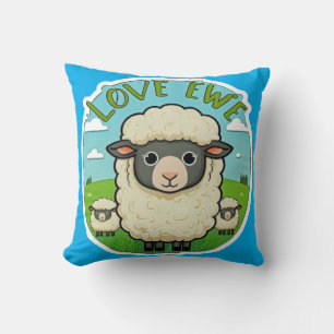 Love Ewe Cute Sheep Pun Heart Animal Artwork Throw Pillow