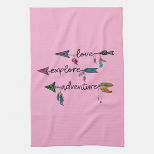Love Explore Adventure Arrow Tribal Boho Design Kitchen Towel