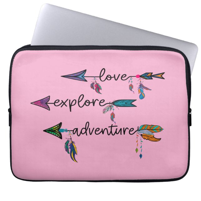 Love Explore Adventure Arrow Tribal Boho Design Laptop Sleeve (Front)