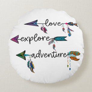 Love Explore Adventure Arrow Tribal Boho Design Round Pillow