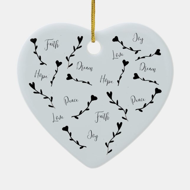 Love Faith Hope Joy Dream Peace in Blue  Ceramic Ornament (Back)