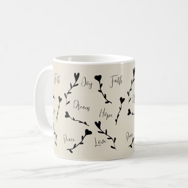 Love Faith Hope Joy Dream Peace in Linen Coffee Mug (Front Left)