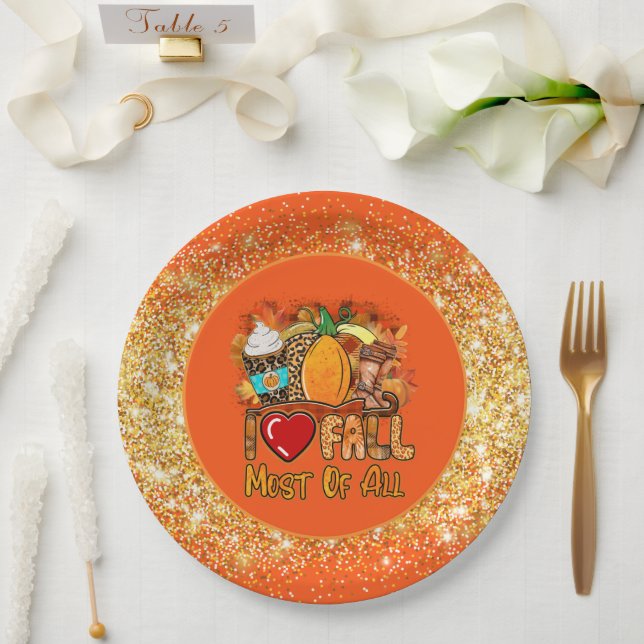 Love Fall Autumn Customize Colour Paper Plate (Wedding)