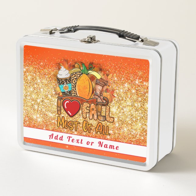 Love Fall Autumn Customize Text and Colour Metal Lunch Box (Front)