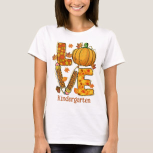 LOVE Fall Teacher Shirt, fall leaves, Animal print T-Shirt