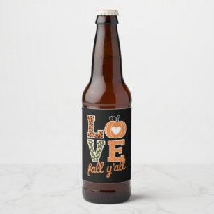 Love Fall Y'All Leopard Print Fall Thanksgiving Beer Bottle Label