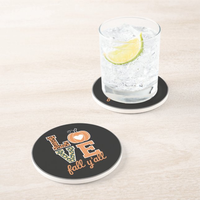 Love Fall Y'All Leopard Print Fall Thanksgiving  Coaster (Side)