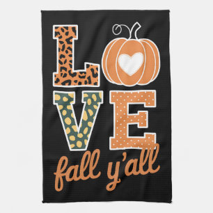 Love Fall Y'All Leopard Print Fall Thanksgiving  Kitchen Towel