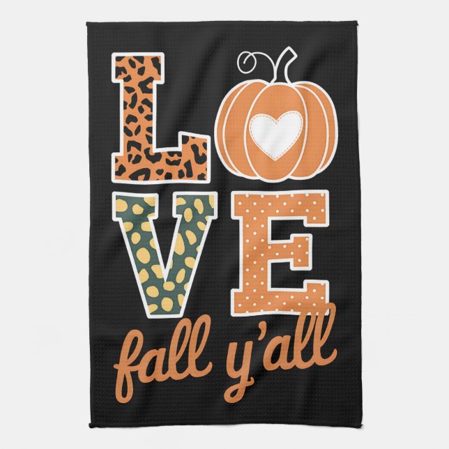 Love Fall Y'All Leopard Print Fall Thanksgiving  Kitchen Towel (Vertical)