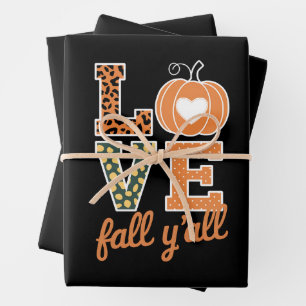 Love Fall Y'All Leopard Print Fall Thanksgiving  Wrapping Paper Sheet