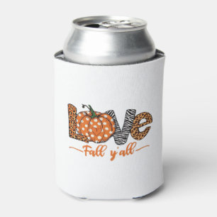 LOVE Fall Y'all  Leopard Print Pumpkin  Trendy Aut Can Cooler