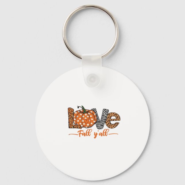 LOVE Fall Y'all  Leopard Print Pumpkin  Trendy Aut Keychain (Front)