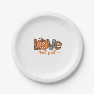 LOVE Fall Y'all  Leopard Print Pumpkin  Trendy Aut Paper Plate