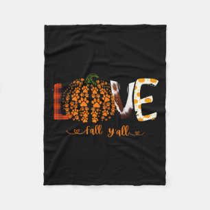 Love Fall Y'all Pumpkin Dog Paw Print Autumn Falli Fleece Blanket