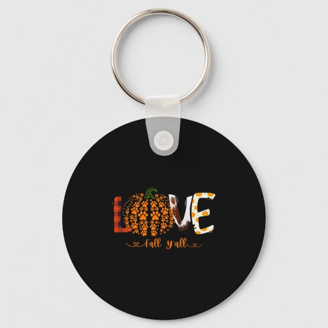 Love Fall Y'all Pumpkin Dog Paw Print Autumn Falli Keychain (Front)