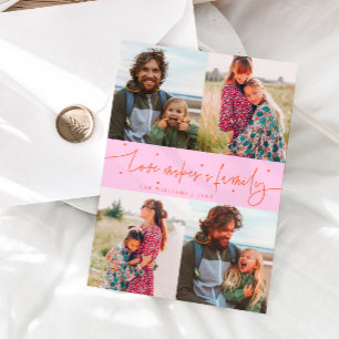 Love Family Orange Pink Valentines Day Photo Holiday Card