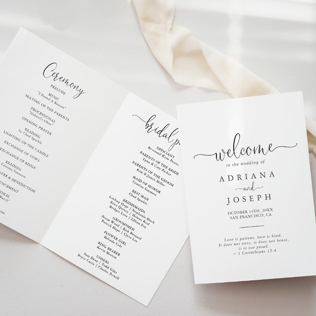 Love Fancy Script Folded Wedding Programme (Créateur téléchargé)