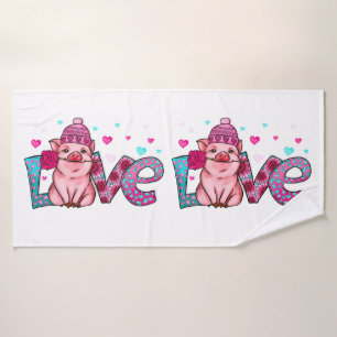 Love farm animals, love piggy, animal love bath towel