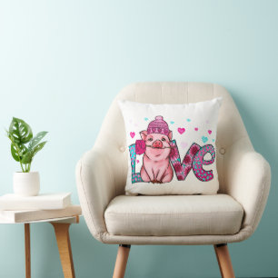 Love farm animals, love piggy, animal love throw pillow